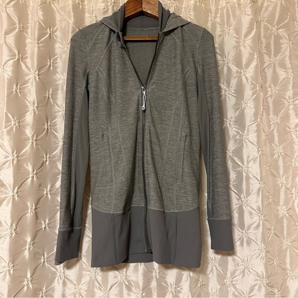 Lululemon Daily Practice Hooded Jacket Heathered Slate Gray Long Line - Picture 3 of 15